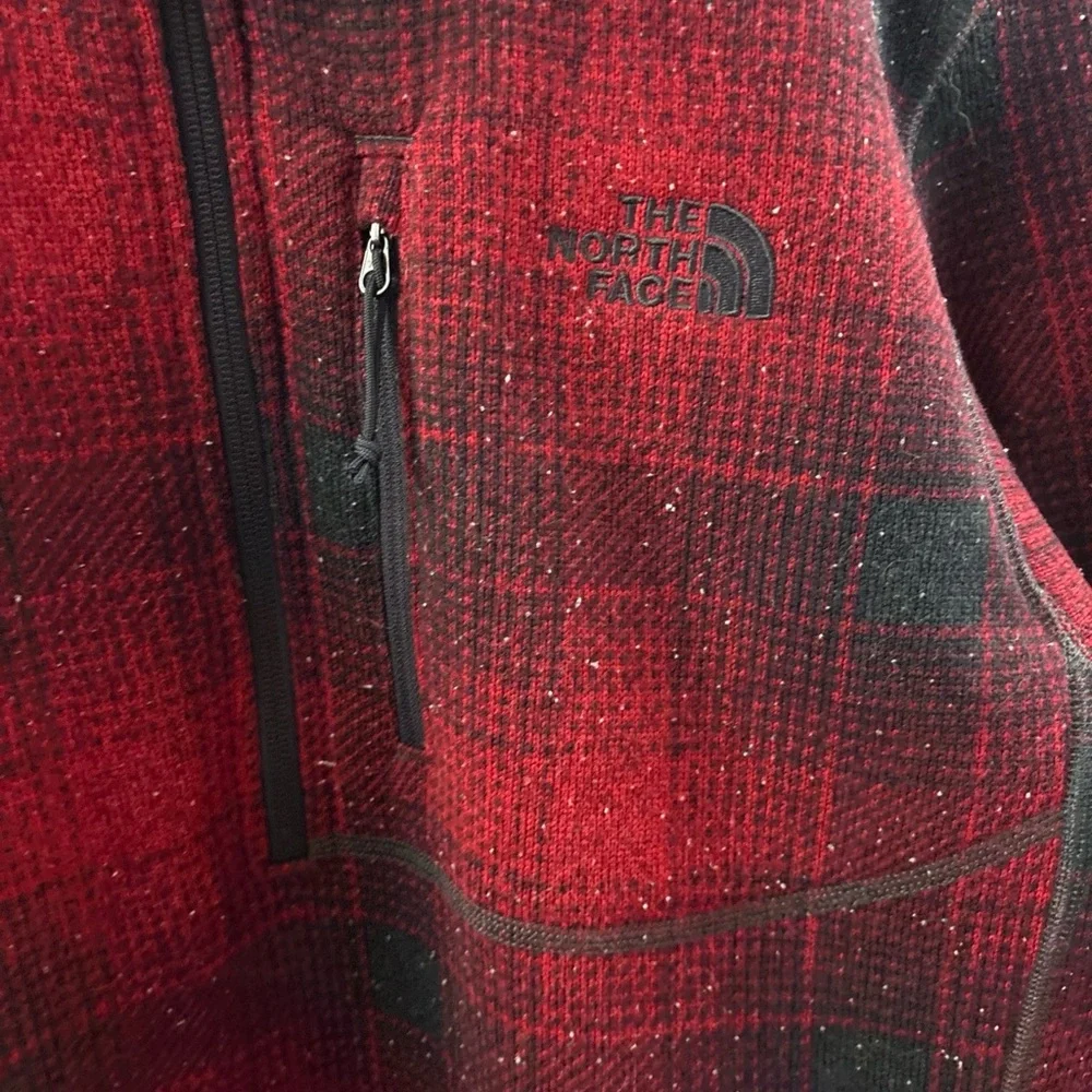 The North Face Buffalo Plaid Fleece 1/2 Zip Pullover Jacket Sz M Black Red Men - Picture 3 of 8